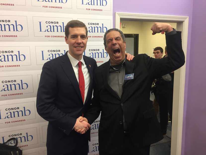 Democratic congressional candidate Conor Lamb, left, and Jon "Bowzer" Bauman from Sha Na Na...
