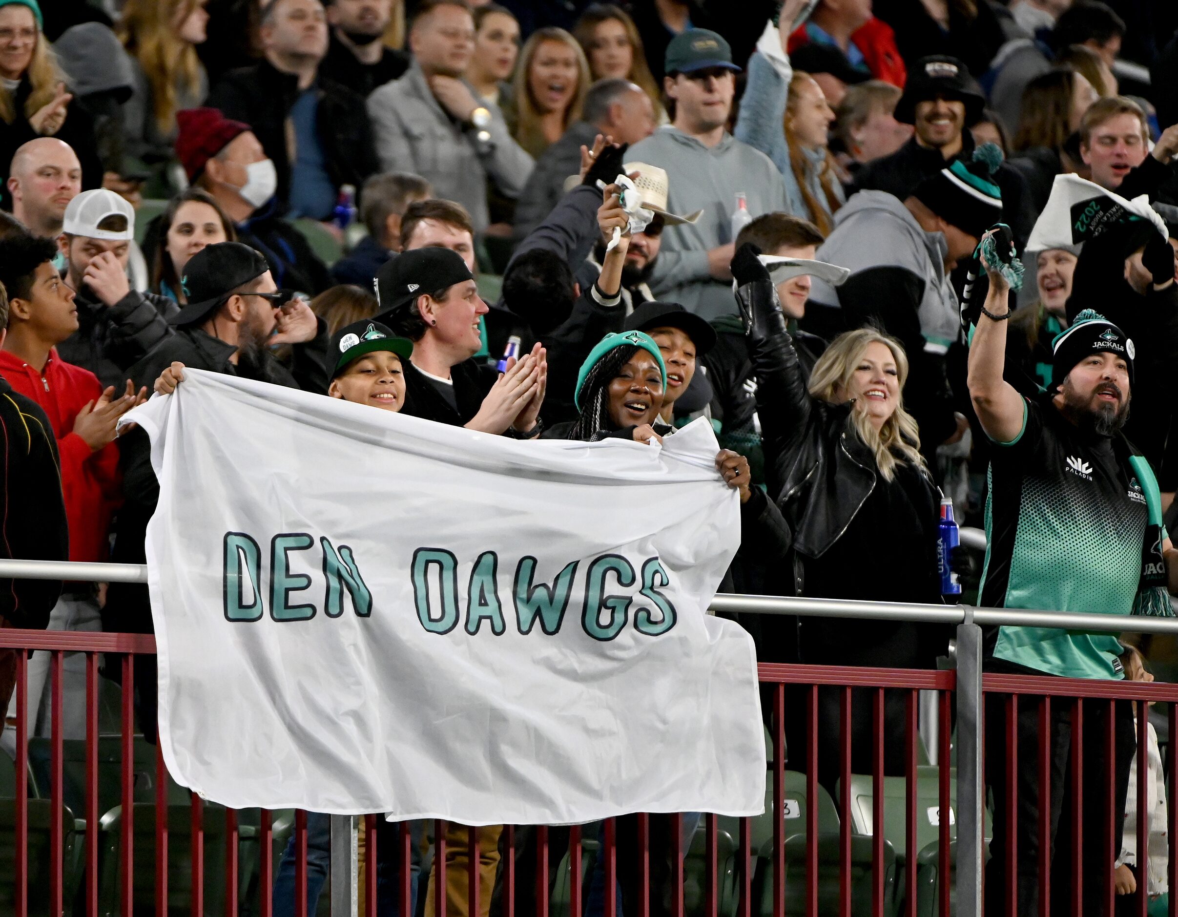 Fans cheer during a Major League Rugby match between the Houston SaberCats and the Dallas...