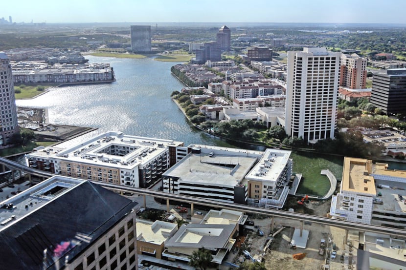 A look from Williams Square at the Water Street development in Las Colinas, photographed on...