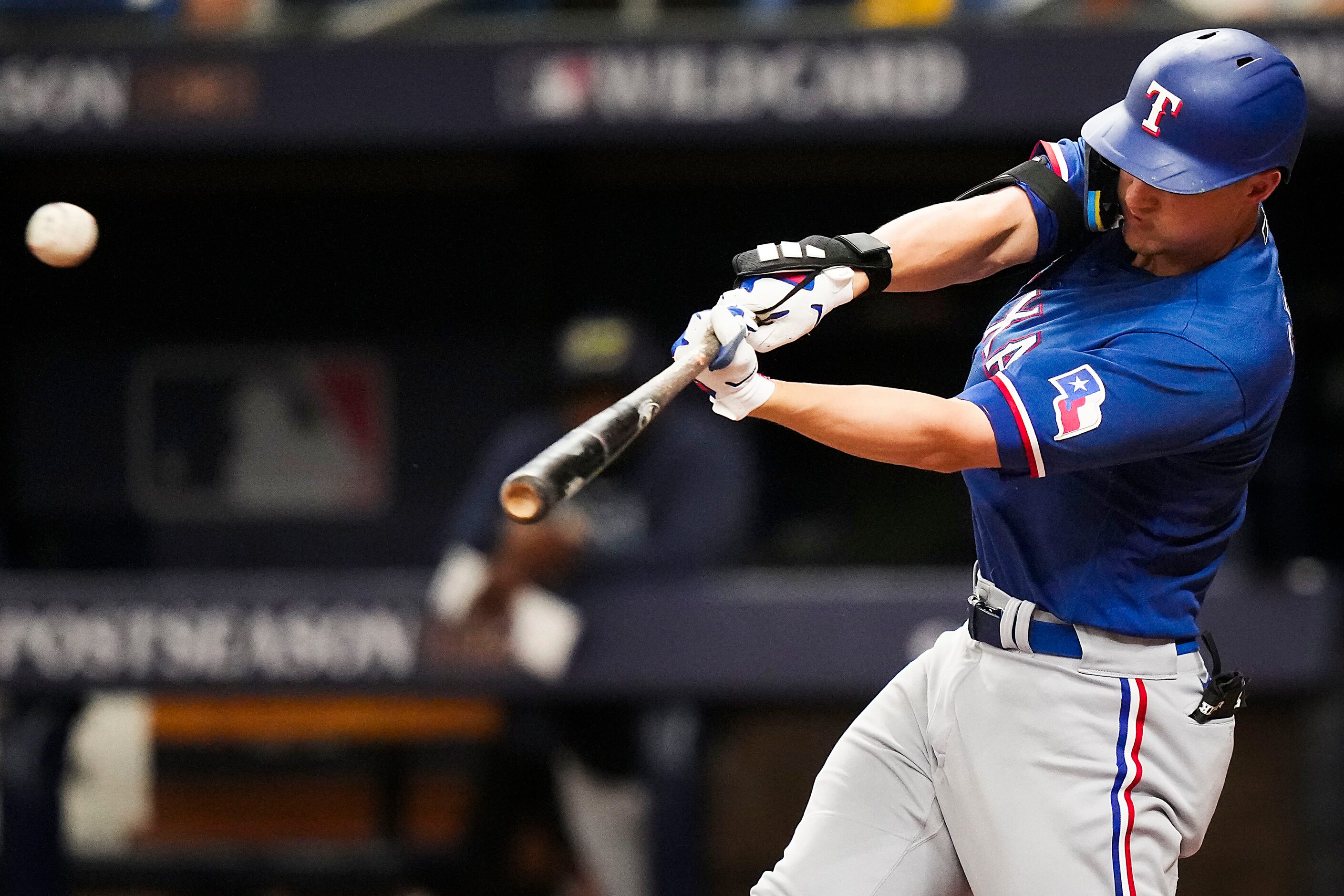 Texas Rangers shortstop Corey Seager doubles to lead off the fifth inning of an American...