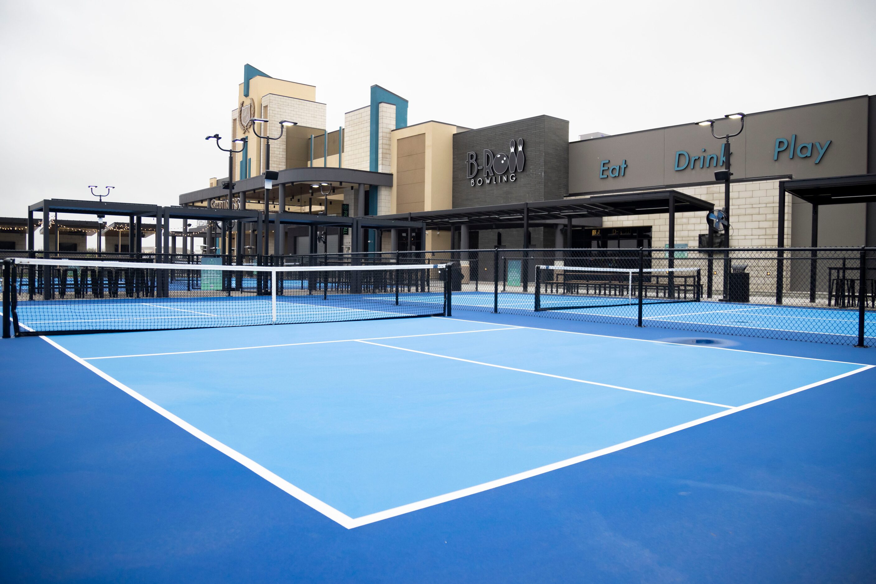 The pickleball courts at B&B Theatres, a new entertainment facility opening with 12 cinema...