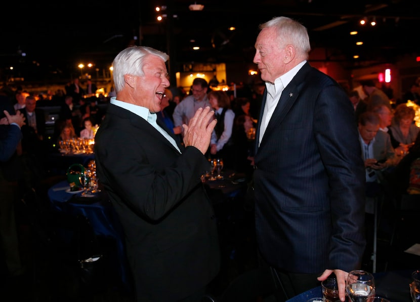 Dallas Cowboys owner Jerry Jones (right) and his former Super Bowl-winning coach Jimmy...