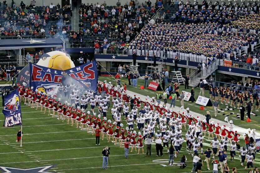 The Allen Eagles take the field before the Allen High School Eagles vs. the Pearland High...