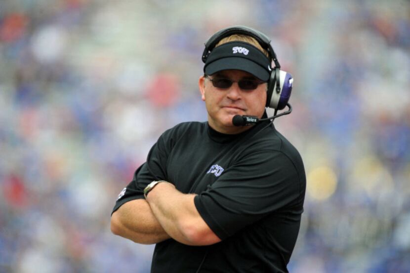 Sep 15, 2012; Lawrence, KS, USA; Texas Christian Horned Frogs head coach Gary Patterson on...
