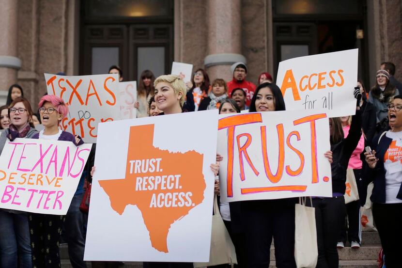 
College students and abortion rights activists rallied earlier this year on the steps of...