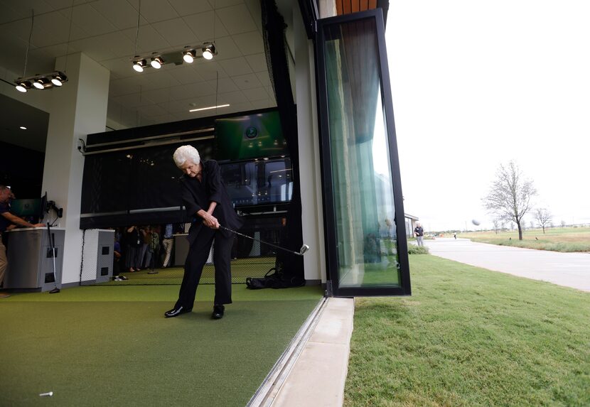 Kathy Whitworth, LPGA and World Golf Hall of Famer takes a ceremonial tee shot during the...