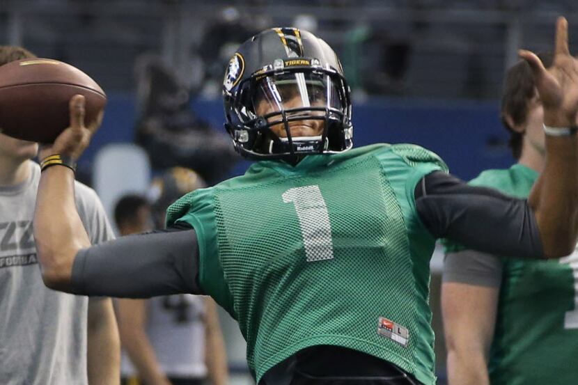 Missouri quarterback James Franklin is pictured during Missouri football practice at AT&T...