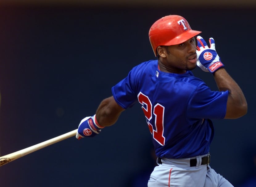 FILE - Ruben Mateo is pictured during a Rangers spring training intra-squad game on March 2,...