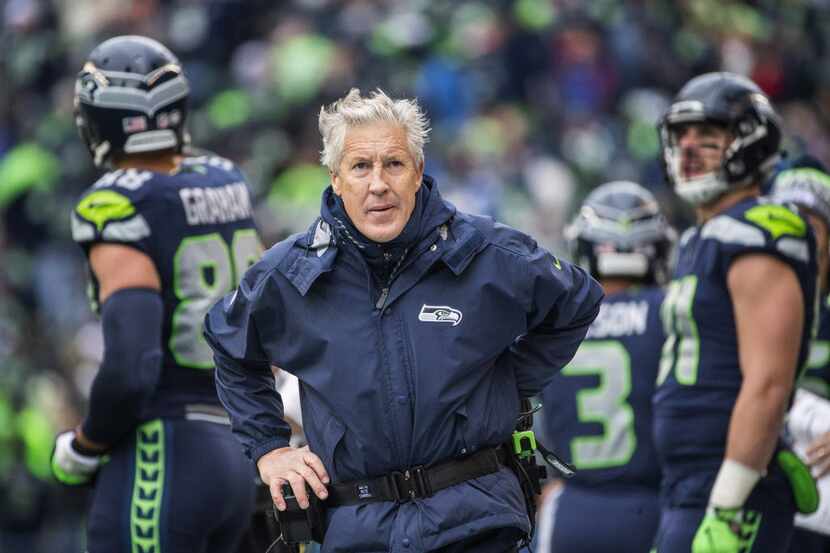 Seattle Seahawks coach Pete Carroll tries to find something that will work against the Los...