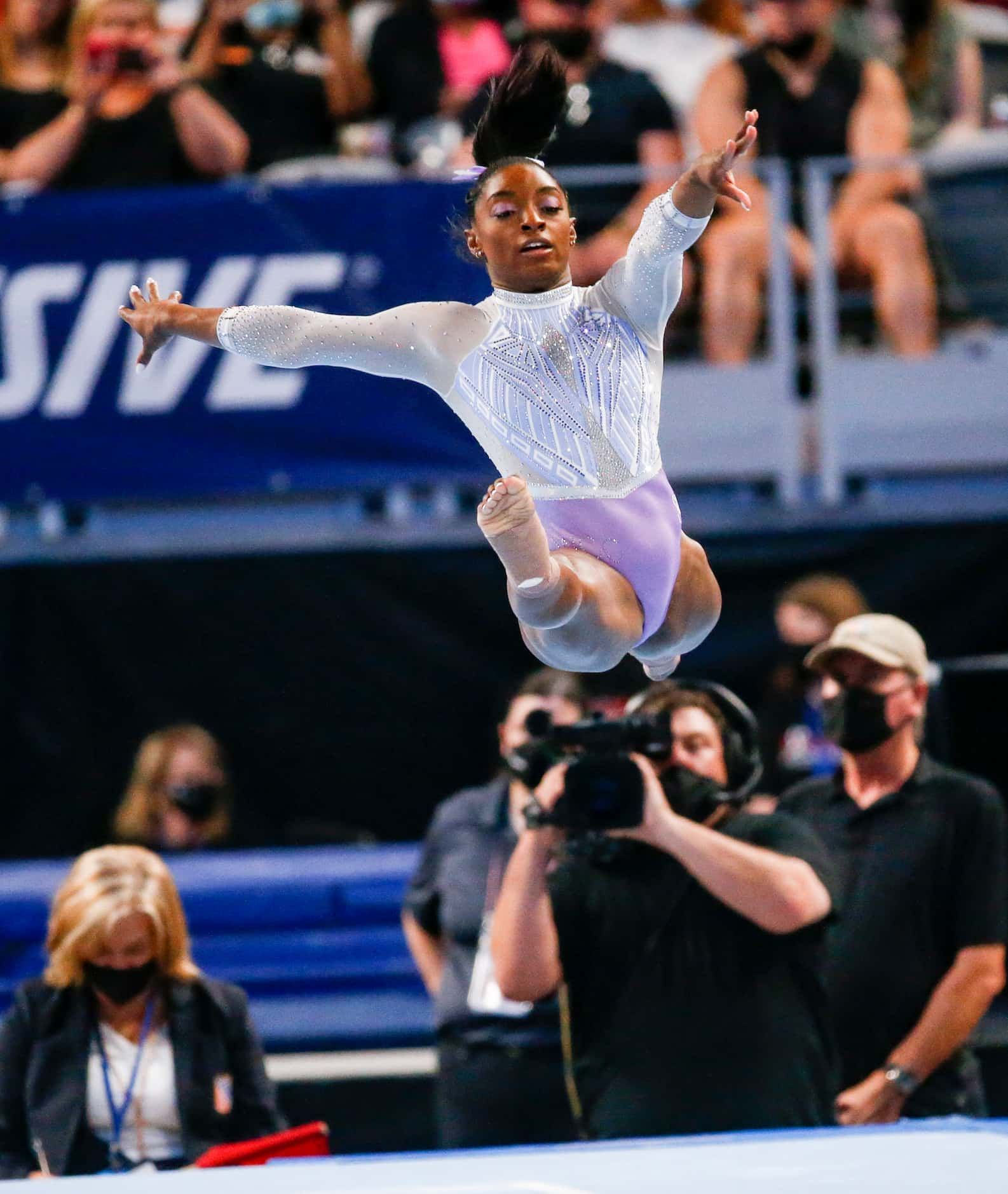 Simone Biles performs on the floor during day 1 of the senior women's US gymnastics...