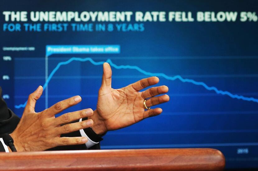 President Barack Obama  celebrated the jobless rate slipping to 4.9   percent and called the...
