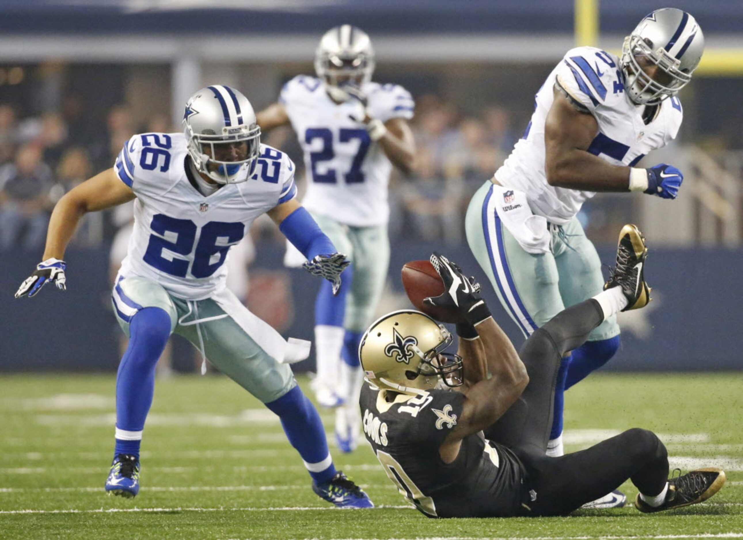 New Orleans Saints wide receiver Brandin Cooks (10) catches a pass in front of Dallas...