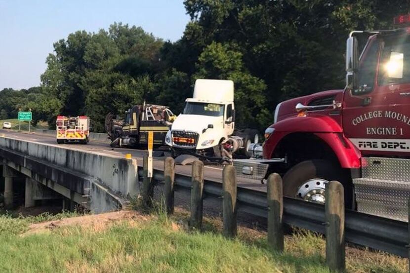 A fuel spill shut down the east side of Interstate 20 in Kaufman County and sent three...