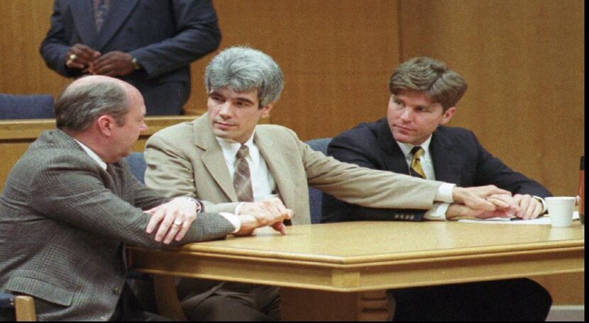 
Kerry Max Cook (center) waited for the verdict with his attorney, Paul Nugent (right), and...