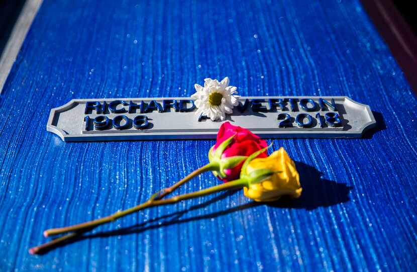 Flowers were placed near the burial site during the graveside service at the Texas State...