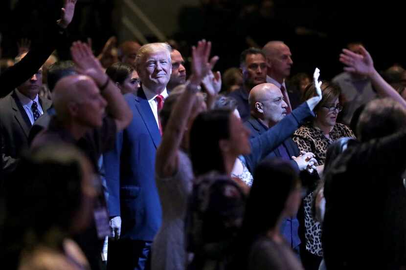 Republican presidential nominee Donald Trump attends a worship service at the International...