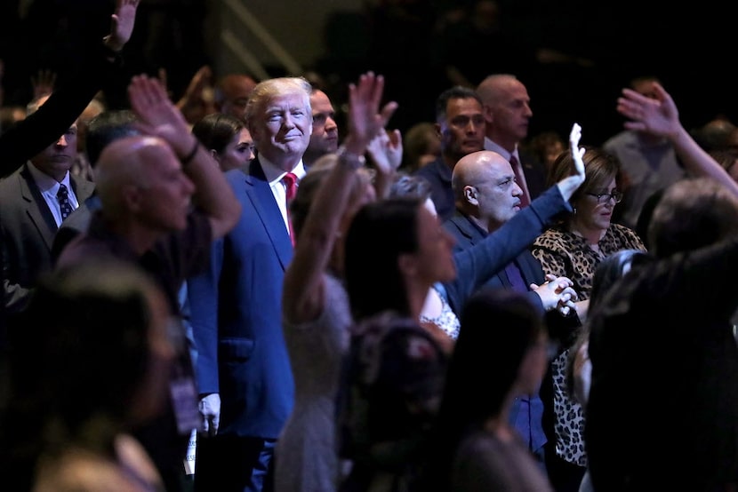 Republican presidential nominee Donald Trump attends a worship service at the International...