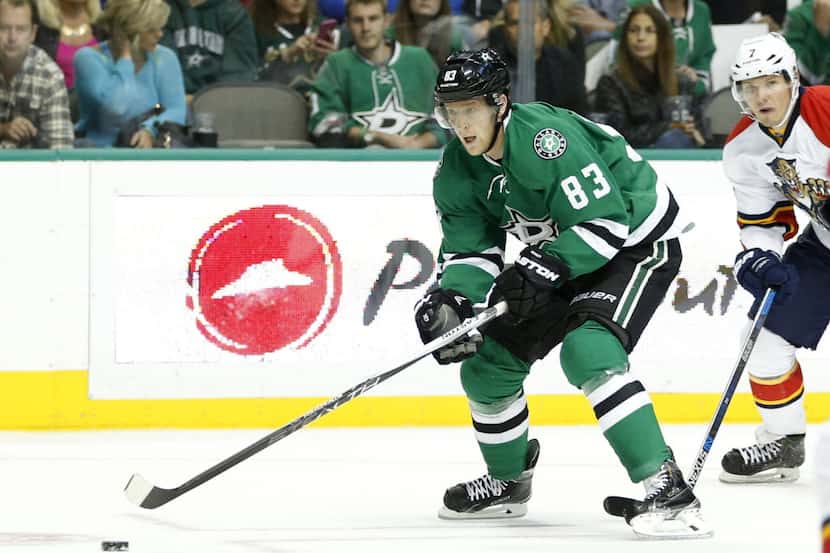 Dallas Stars right wing Ales Hemsky (83) looks up as he skates towards Florida Panthers...