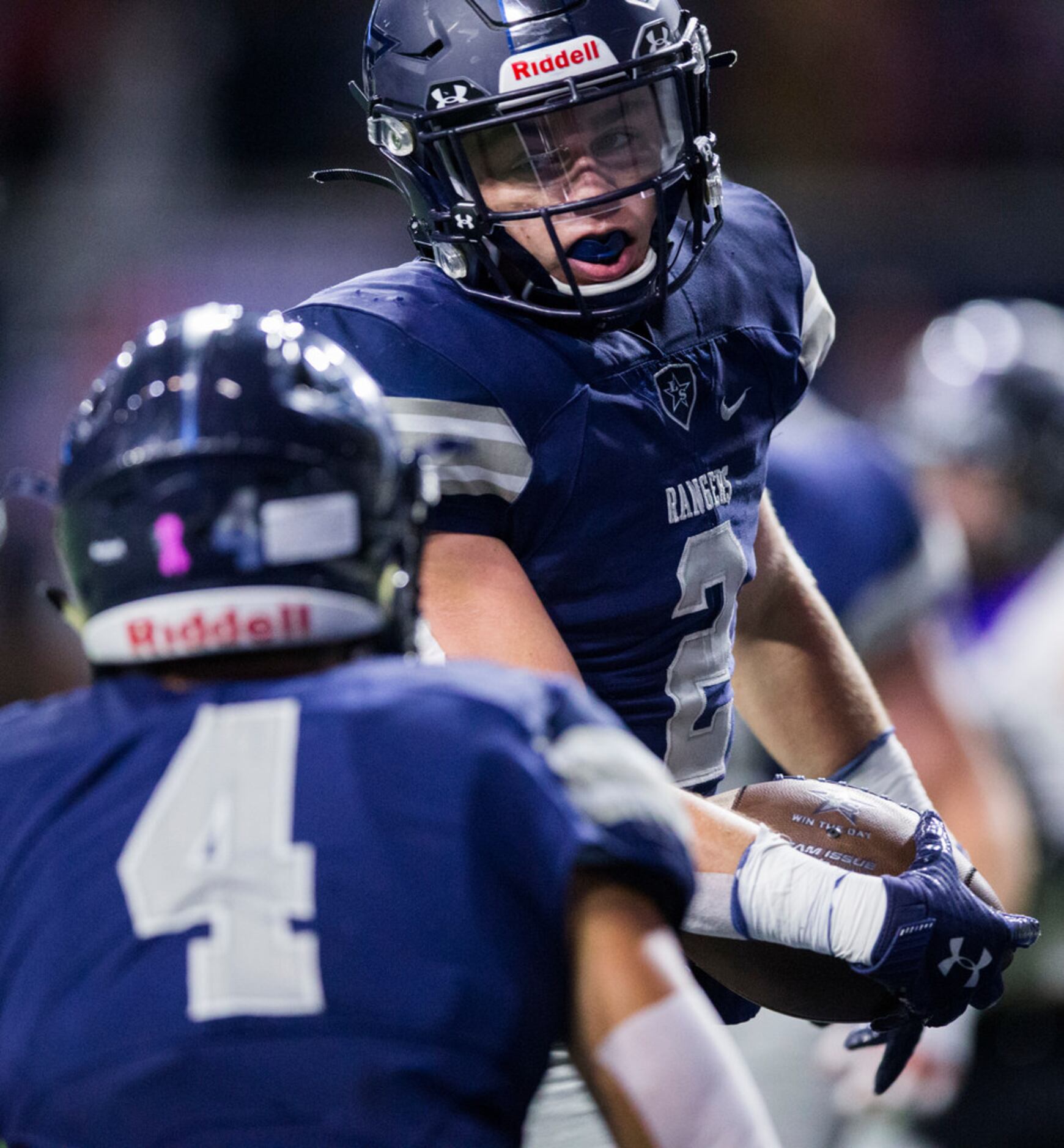 Frisco Lone Star wide receiver Jake Bogdon (2) celebrates a touchdown during the first...