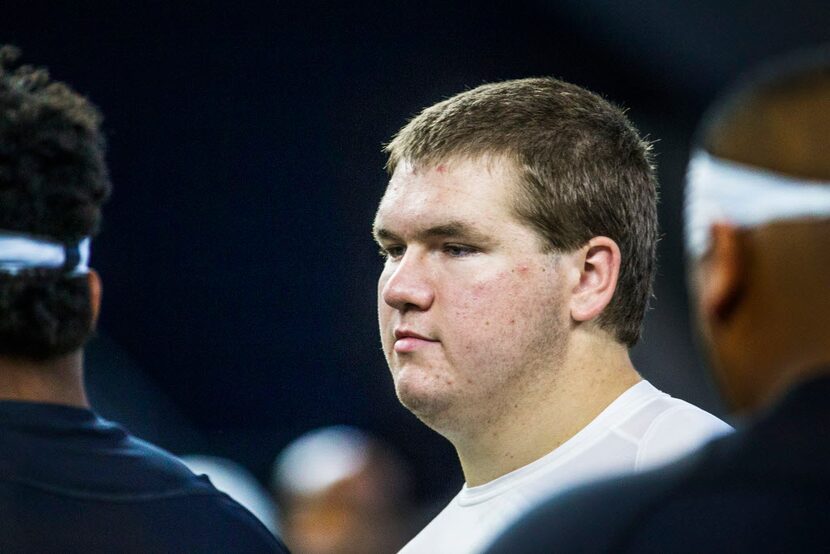 Branson Bragg, of Crandall, Texas, waits in line to run a drill during the second day of The...