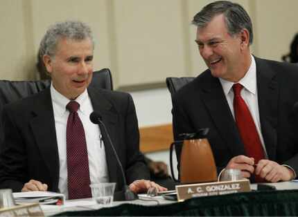 City Manager A.C. Gonzalez (left) and Mayor Mike Rawlings.  