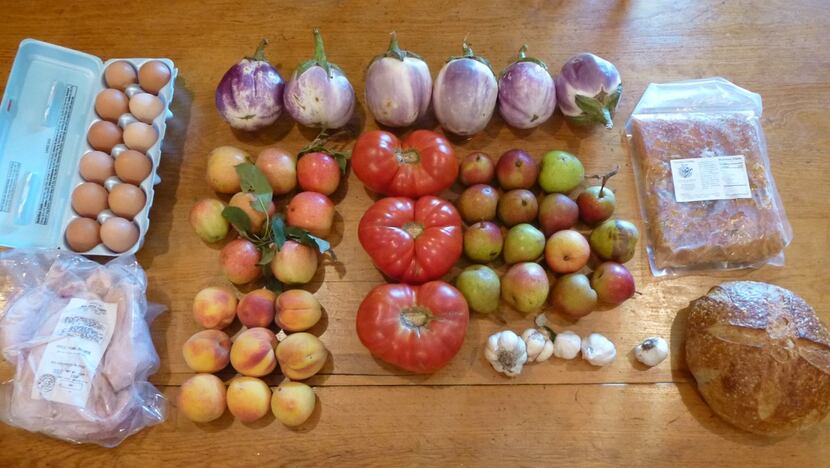 Here's the bounty I brought home from the Cowtown Farmers Market last Saturday: eggplant,...