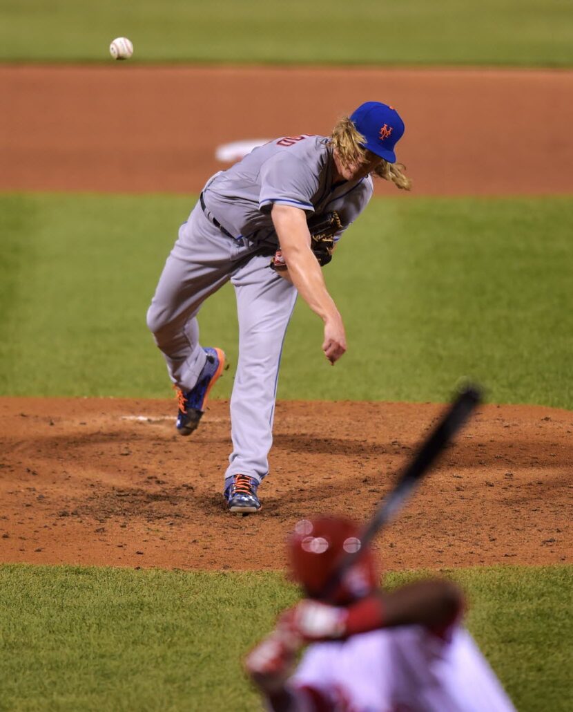 PHILADELPHIA, PA - APRIL 18: Starting pitcher Noah Syndergaard #34 of the New York Mets has...