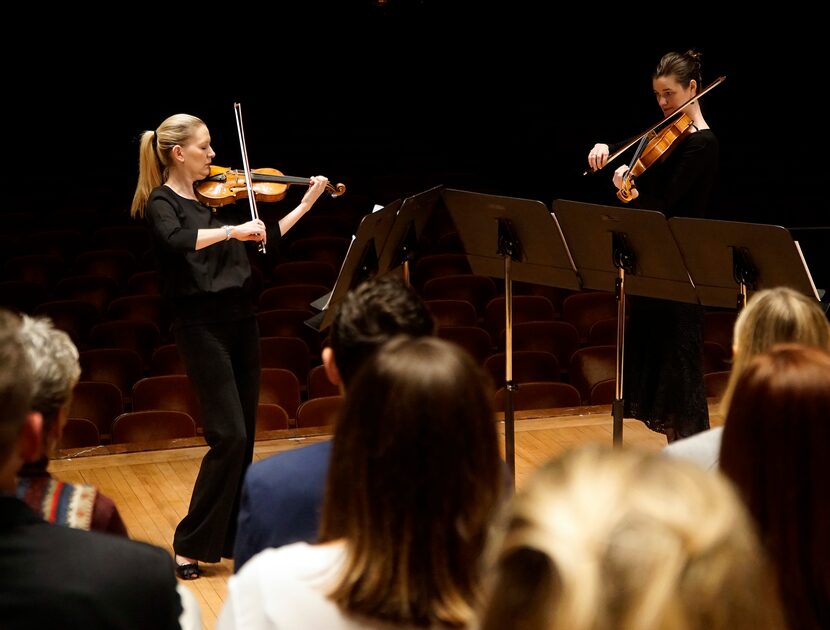 Angela Fuller Heyde (left) and Sarah Kienle perform as part of the Dallas Symphony...