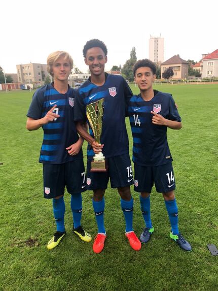 Thomas Roberts, Bryan Reynolds, and Julian Hinojosa (left to right) with the US U18s....