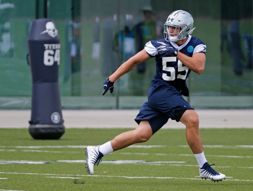 Dallas Cowboys linebacker Leighton Vander Esch (55) is pictured during Dallas Cowboys OTA...