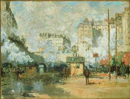 Claude Monet's Outside the Gare Saint-Lazare: View of the Batignolles Tunnels in Sunshine,...