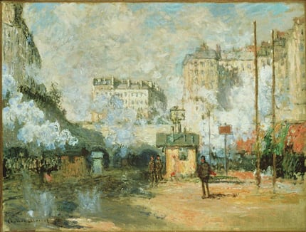 Claude Monet's Outside the Gare Saint-Lazare: View of the Batignolles Tunnels in Sunshine,...