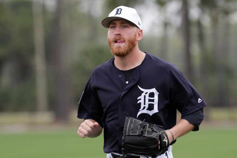 Detroit Tigers pitcher Reed Garrett does drills at the Detroit Tigers spring training...