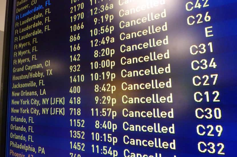 The list of canceled  flights was long at Logan International Airport in Boston last month...