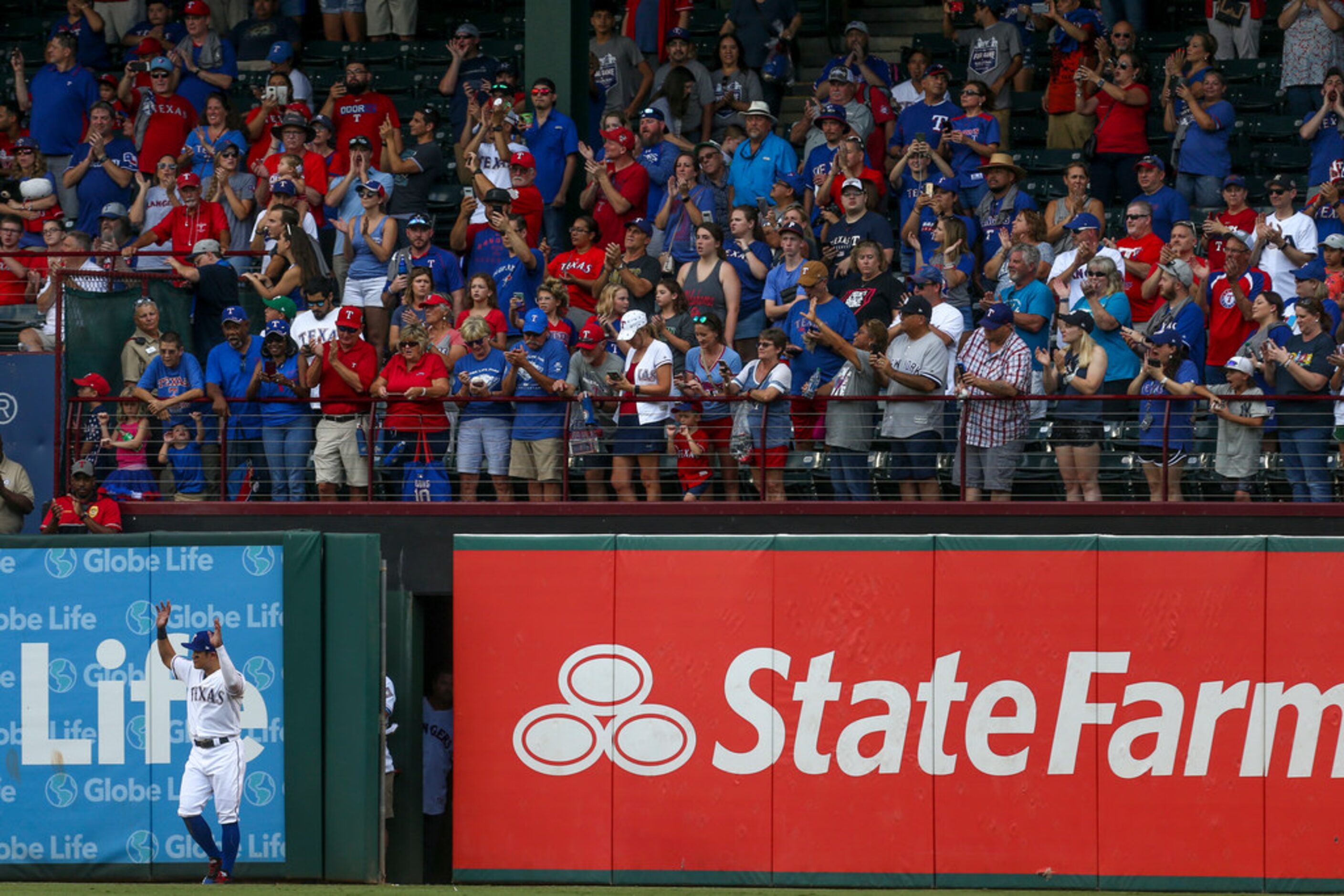 Texas Rangers left fielder Shin-Soo Choo (17) is recognized as a member of the  Globe Life...