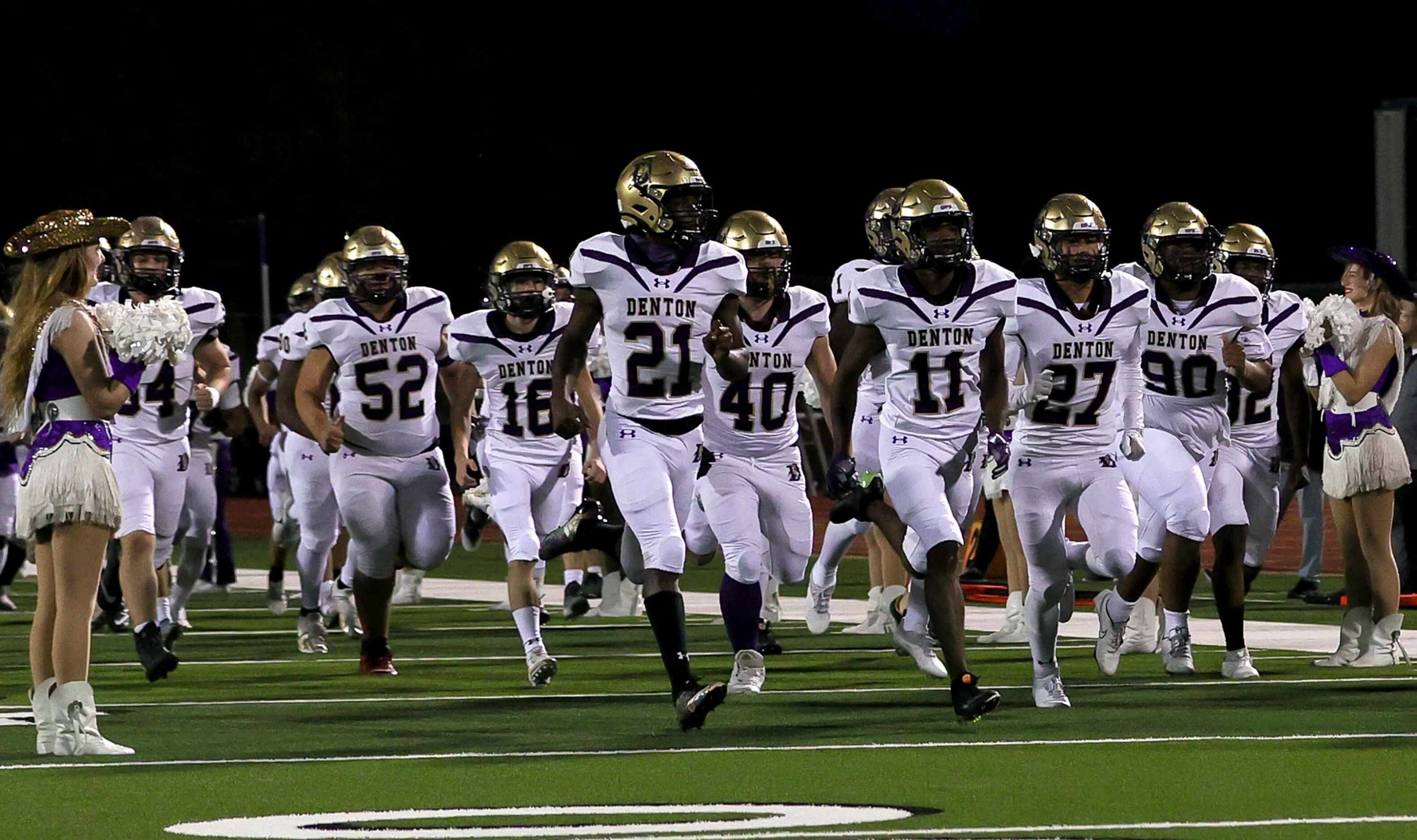 The Denton Broncos enter the field to face Lake Dallas in a District 3-5A Division II High...