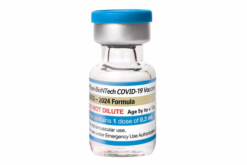 This photo provided by Pfizer shows a single-dose vial of the company's updated COVID...