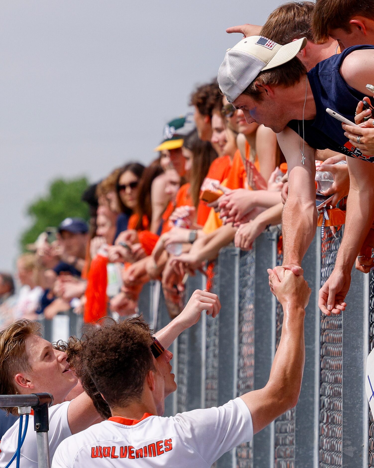 Frisco Wakeland midfielder Micah Kelley (20) shakes hands with fans during the second half...