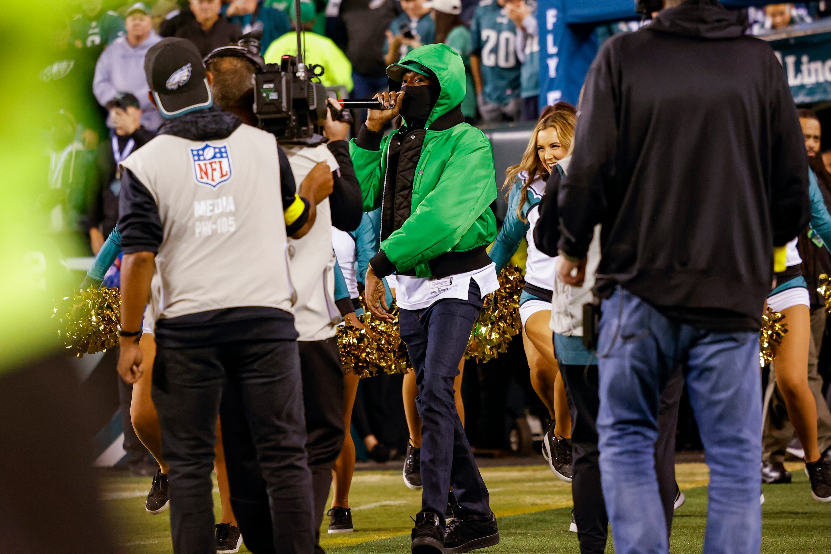 Meek Mill performs before the start of a Dallas Cowboys at Philadelphia Eagles NFL game on...