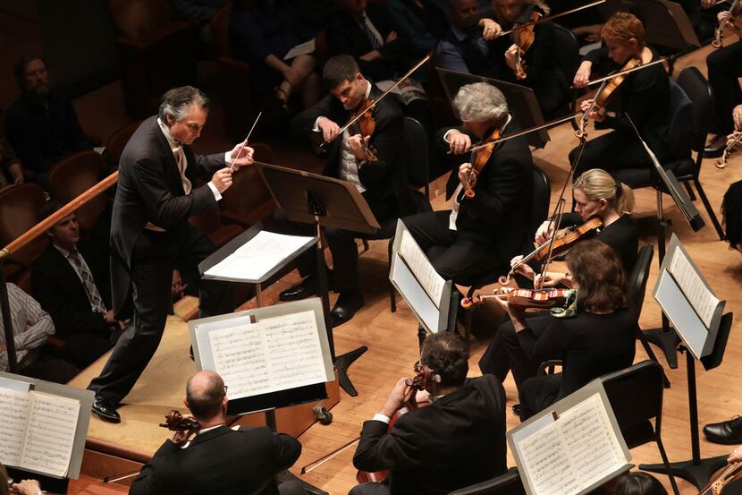 Guest conductor Jun Markl leads the Dallas Symphony Orchestra at the Meyerson Symphony...