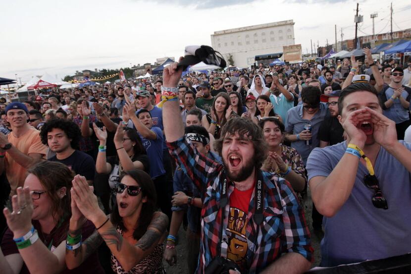 Fans cheer as The Get Up Kids perform at Deep Ellum's Index Festival in Dallas, TX, on Sep....