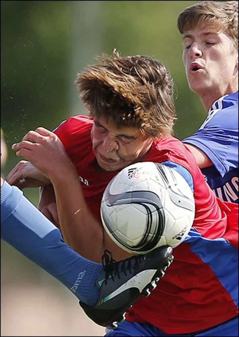  Malabar Superstars FC Sebastien Ribot (5) grimaces as he tries to avoid being hit in the...