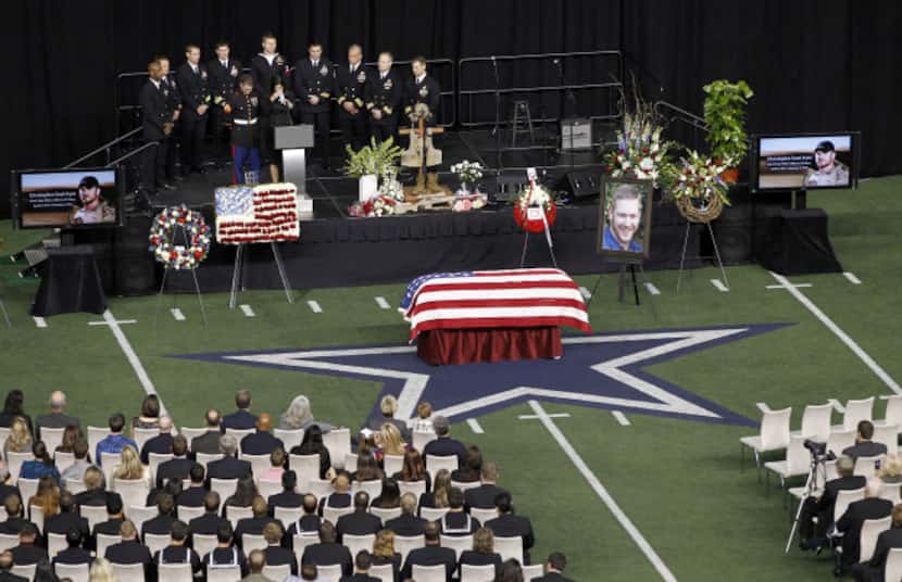 Taya Kyle gets emotional while speaking about her husband Chris Kyle during a memorial...