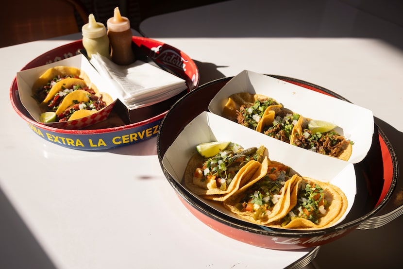 Trompo, paneer y poblano and barbacoa tacos photographed at Trompo in Dallas on Tuesday,...