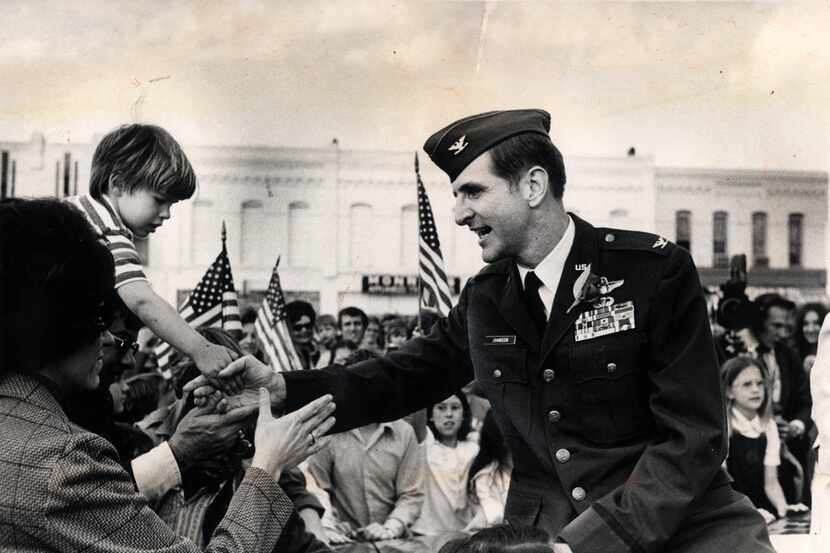  Future congressman and Air Force Col. Sam Johnson at his homecoming in Plano on March 6,...