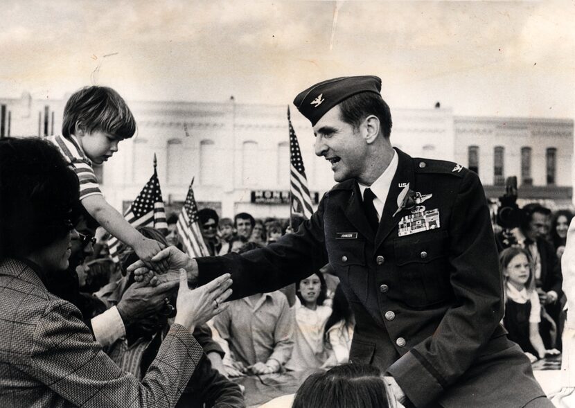  Future congressman and Air Force Col. Sam Johnson at his homecoming in Plano on March 6,...