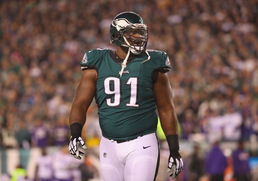 PHILADELPHIA, PA - JANUARY 21: Fletcher Cox #91 of the Philadelphia Eagles reacts after a...