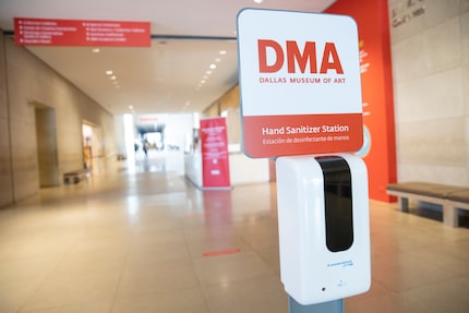 A hand sanitizing station at the Dallas Museum of Art on Aug. 28, 2020 in Dallas.