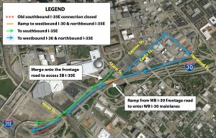  Detours for drivers trying to access I-30 and I-35E from the southern end of downtown Dallas.