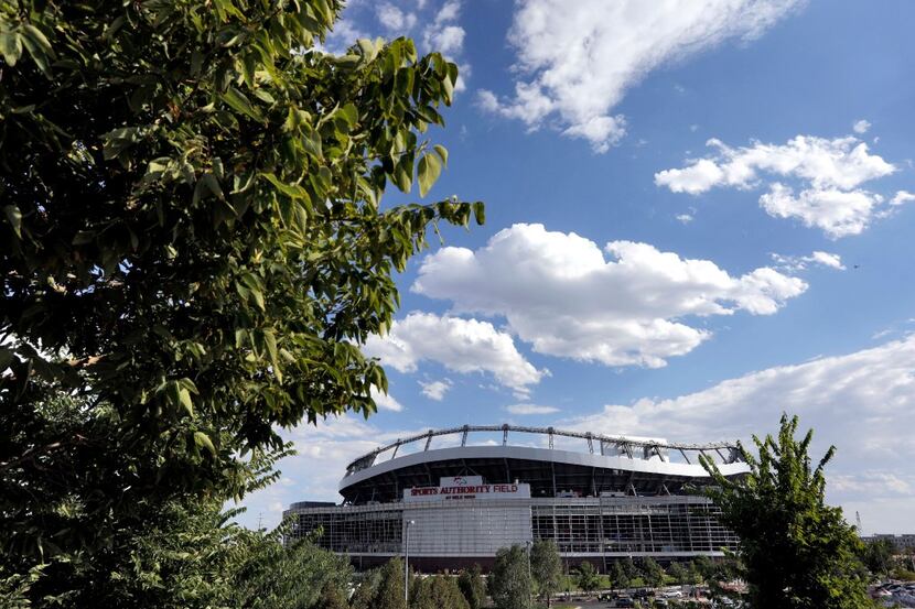Mile High Stadium is seen prior to an NFL preseason football game between the Green Bay...